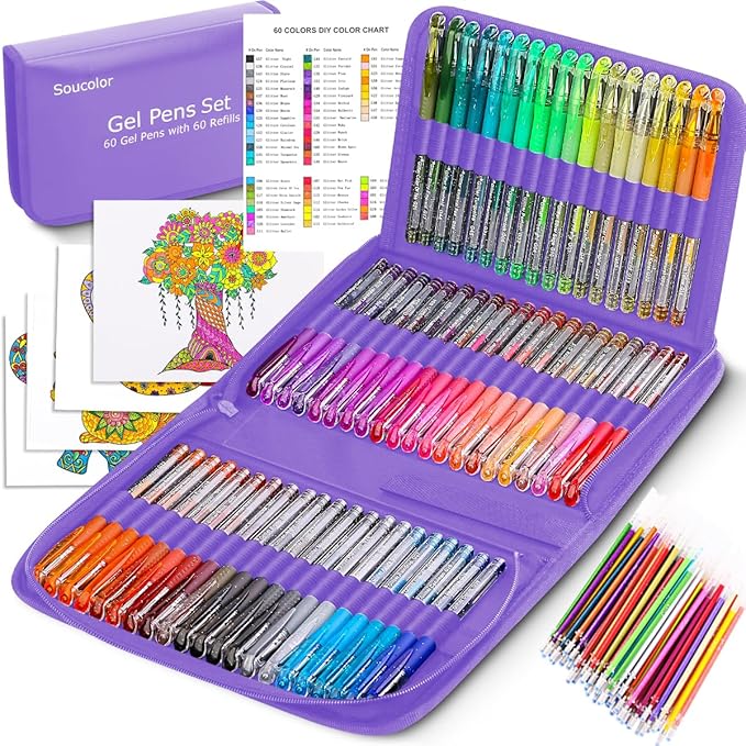 Soucolor Teen Girl Gifts Trendy Stuff, Glitter Gel Pens for Adult Coloring Books